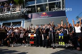 01.08.2010 Budapest, Hungary,  Mark Webber (AUS), Red Bull Racing celebrates with the team - Formula 1 World Championship, Rd 12, Hungarian Grand Prix, Sunday