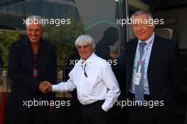 10.09.2010 Monza, Italy,  Marco Tronchetti Prouera (ITA) CEO Pirelli with Bernie Ecclestone (GBR) and Froucesco Gori (ITA) Director of Pirelli Italy - Formula 1 World Championship, Rd 14, Italian Grand Prix, Friday