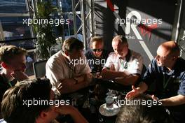 10.09.2010 Monza, Italy,  Tim Routsis (GBR) and Mark Gallagher (IRL), General Manager of Cosworth's F1 Business Unit talk to the media  - Formula 1 World Championship, Rd 14, Italian Grand Prix, Friday