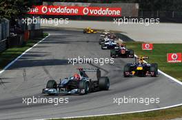 12.09.2010 Monza, Italy,  Michael Schumacher (GER), Mercedes GP Petronas, W01 leads Mark Webber (AUS), Red Bull Racing, RB6 - Formula 1 World Championship, Rd 14, Italian Grand Prix, Sunday Race