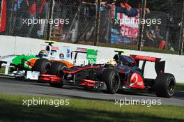 11.09.2010 Monza, Italy,  Vitantonio Liuzzi (ITA), Force India F1 Team and Lewis Hamilton (GBR), McLaren Mercedes - Formula 1 World Championship, Rd 14, Italian Grand Prix, Saturday Practice