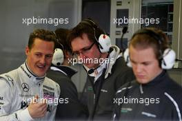 13.02.2010 Jerez, Spain,  Michael Schumacher (GER), Mercedes GP Petronas, Andrew Shovlin (GBR), Mercedes GP Petronas, Senior Race Engineer to Michael Schumacher, Nico Rosberg (GER), Mercedes GP Petronas - Formula 1 Testing, Jerez, Spain