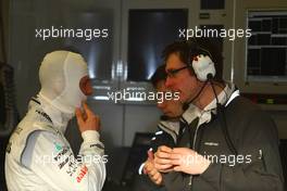 11.02.2010 Jerez, Spain,  Michael Schumacher (GER), Mercedes GP with Andrew Shovlin (GBR), Mercedes GP Petronas, Senior Race Engineer to Michael Schumacher - Formula 1 Testing, Jerez, Spain