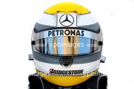 11.02.2010 Jerez, Spain,  Nico Rosberg (GER), Mercedes GP Petronas helmet - Formula 1 Testing, Jerez, Spain