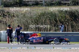 19.02.2010 Jerez, Spain,  Mark Webber (AUS), Red Bull Racing, RB6, stops on circuit - Formula 1 Testing, Jerez, Spain