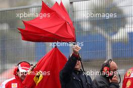 18.02.2010 Jerez, Spain,  The wind gets up, blowing around a Ferrari umbrella - Formula 1 Testing, Jerez, Spain
