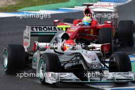 17.02.2010 Jerez, Spain,  Michael Schumacher (GER), Mercedes GP Petronas, Felipe Massa (BRA), Scuderia Ferrari - Formula 1 Testing, Jerez, Spain