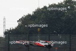 08.10.2010 Suzuka, Japan,  Car of Lewis Hamilton (GBR), McLaren Mercedes after he crashes during first practice - Formula 1 World Championship, Rd 16, Japanese Grand Prix, Friday Practice