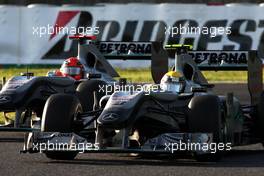 10.10.2010 Suzuka, Japan,  Nico Rosberg (GER), Mercedes GP Petronas leads Michael Schumacher (GER), Mercedes GP Petronas - Formula 1 World Championship, Rd 16, Japanese Grand Prix, Sunday Race