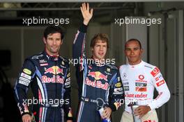 Mark Webber (AUS), Red Bull Racing, Sebastian Vettel (GER), Red Bull Racing and Lewis Hamilton (GBR), McLaren Mercedes  - Formula 1 World Championship, Rd 16, Japanese Grand Prix, Sunday Qualifying