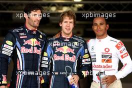 10.10.2010 Suzuka, Japan,  Mark Webber (AUS), Red Bull Racing, Sebastian Vettel (GER), Red Bull Racing, Lewis Hamilton (GBR), McLaren Mercedes -Formula 1 World Championship, Rd 16, Japanese Grand Prix, Sunday Qualifying