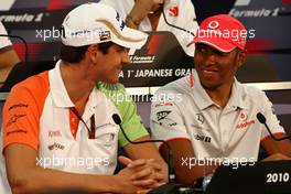 07.10.2010 Suzuka, Japan,  Adrian Sutil (GER), Force India F1 Team, Lewis Hamilton (GBR), McLaren Mercedes - Formula 1 World Championship, Rd 16, Japanese Grand Prix, Thursday Press Conference