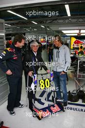 24.10.2010 Yeongam, Korea,  Bernie Ecclestone (GBR) turns 80 next week and for a special birthday present the Red Bull team have given him a Zimmer frame with Sebastian Vettel (GER), Red Bull Racing and Christian Horner (GBR), Red Bull Racing, Sporting Director  - Formula 1 World Championship, Rd 17, Korean Grand Prix, Sunday