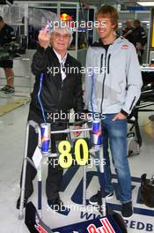 24.10.2010 Yeongam, Korea,  Bernie Ecclestone (GBR) turns 80 next week and for a special birthday present the Red Bull team have given him a Zimmer frame with Sebastian Vettel (GER), Red Bull Racing - Formula 1 World Championship, Rd 17, Korean Grand Prix, Sunday