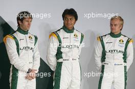 12.02.2010 London, England,  Jarno Trulli (ITA), Fairuz Fauzy (MAL) and  Heikki Kovalainen (FIN)  Malaysia Racing Team Principa- Lotus Cosworth Racing Launch - Formula 1 launch