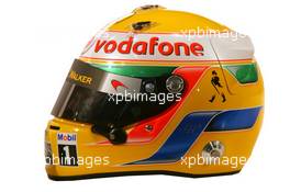 29.01.2010 Newbury, England,  Lewis Hamilton (GBR), McLaren Mercedes helmet - Vodafone Mclaren Mercedes MP4-25 Launch Vodafone UK HQ