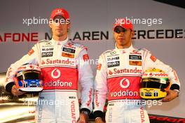 29.01.2010 Newbury, England,  Jenson Button (GBR), McLaren Mercedes and Lewis Hamilton (GBR), McLaren Mercedes - Vodafone Mclaren Mercedes MP4-25 Launch Vodafone UK HQ