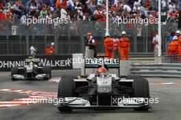16.05.2010 Monaco, Monte Carlo,  Michael Schumacher (GER), Mercedes GP Petronas leads Nico Rosberg (GER), Mercedes GP Petronas - Formula 1 World Championship, Rd 6, Monaco Grand Prix, Sunday Race