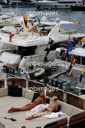15.05.2010 Monaco, Monte Carlo,  Girls Sunbathing on a boat - Formula 1 World Championship, Rd 6, Monaco Grand Prix, Saturday