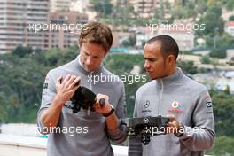 12.05.2010 Monaco, Monte Carlo,  Jenson Button (GBR), McLaren Mercedes, Lewis Hamilton (GBR), McLaren Mercedes with Monaco editiion steering wheels with Steinmetz Diamonds  - Formula 1 World Championship, Rd 6, Monaco Grand Prix, Wednesday