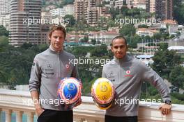 12.05.2010 Monaco, Monte Carlo,  Jenson Button (GBR), McLaren Mercedes, Lewis Hamilton (GBR), McLaren Mercedes with Monaco editiion helmets and steering wheels with Steinmetz Diamonds  - Formula 1 World Championship, Rd 6, Monaco Grand Prix, Wednesday