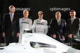 25.01.2010 Stuttgart, Germany,  CAR presentation with Michael Schumacher (GER, Mercedes GP Petronas F1 Team) and Nico Rosberg (GER / MCO, Mercedes GP Petronas F1 Team) / Norbert Haug  Mercedes Heads and the drivers in front of the Museum - Mercedes GP Presentation