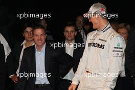 25.01.2010 Stuttgart, Germany,  Ralf Schumacher and Michael Schumacher (GER, Mercedes GP Petronas F1 Team) and Nico Rosberg (GER / MCO, Mercedes GP Petronas F1 Team) / Mercedes Heads and the drivers in front of the Museum - Mercedes GP Presentation