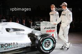 25.01.2010 Stuttgart, Germany,  CAR presentation with Michael Schumacher (GER, Mercedes GP Petronas F1 Team) and Nico Rosberg (GER / MCO, Mercedes GP Petronas F1 Team) / Mercedes Heads and the drivers in front of the Museum - Mercedes GP Presentation