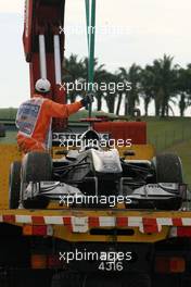 04.04.2010 Kuala Lumpur, Malaysia,  Michael Schumacher (GER), Mercedes GP stops on track  because of a wheel technical problem - Formula 1 World Championship, Rd 3, Malaysian Grand Prix, Sunday Race