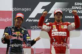 26.09.2010 Singapore, Singapore,  Sebastian Vettel (GER), Red Bull Racing and Fernando Alonso (ESP), Scuderia Ferrari - Formula 1 World Championship, Rd 15, Singapore Grand Prix, Sunday Podium