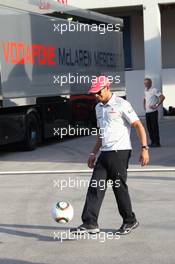 28.05.2010 Istanbul, Turkey,  Lewis Hamilton (GBR), McLaren Mercedes playing football in the paddock - Formula 1 World Championship, Rd 7, Turkish Grand Prix, Friday
