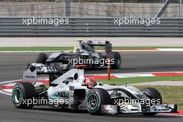 30.05.2010 Istanbul, Turkey,  Michael Schumacher (GER), Mercedes GP Petronas, W01 leads Nico Rosberg (GER), Mercedes GP Petronas, W01 - Formula 1 World Championship, Rd 7, Turkish Grand Prix, Sunday Race