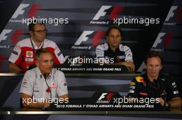 12.11.2010 Abu Dhabi, Abu Dhabi,  Stefano Domenicali (ITA) Ferrari General Director with Martin Whitmarsh (GBR), McLaren, Chief Executive Officer and Christian Horner (GBR), Red Bull Racing, Sporting Director - Formula 1 World Championship, Rd 19, Abu Dhabi Grand Prix, Friday Press Conference