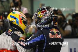 14.11.2010 Abu Dhabi, Abu Dhabi,  Lewis Hamilton (GBR), McLaren Mercedes and Sebastian Vettel (GER), Red Bull Racing - Formula 1 World Championship, Rd 19, Abu Dhabi Grand Prix, Sunday Podium