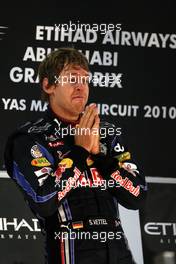 14.11.2010 Abu Dhabi, Abu Dhabi,  Sebastian Vettel (GER), Red Bull Racing, wins the race - Formula 1 World Championship, Rd 19, Abu Dhabi Grand Prix, Sunday Podium