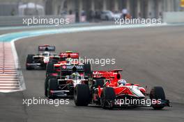 14.11.2010 Abu Dhabi, Abu Dhabi,  Timo Glock (GER), Virgin Racing VR-01 leads Bruno Senna (BRA), Hispania Racing F1 Team HRT - Formula 1 World Championship, Rd 19, Abu Dhabi Grand Prix, Sunday Race