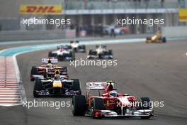 14.11.2010 Abu Dhabi, Abu Dhabi,  Fernando Alonso (ESP), Scuderia Ferrari, F10 leads Mark Webber (AUS), Red Bull Racing, RB6 - Formula 1 World Championship, Rd 19, Abu Dhabi Grand Prix, Sunday Race