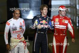 13.11.2010 Abu Dhabi, Abu Dhabi,  Lewis Hamilton (GBR), McLaren Mercedes with pole man Sebastian Vettel (GER), Red Bull Racing and Fernando Alonso (ESP), Scuderia Ferrari - Formula 1 World Championship, Rd 19, Abu Dhabi Grand Prix, Saturday Qualifying