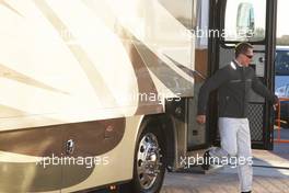 01.02.2010 Valencia, Spain,  Michael Schumacher (GER), Mercedes GP, leaves the motorhome in the paddock where he stayed overnight - Formula 1 Testing, Valencia