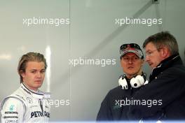 01.02.2010 Valencia, Spain,  Nico Rosberg (GER), Mercedes GP, Michael Schumacher (GER), Mercedes GP, Ross Brawn (GBR) Team Principal, Mercedes GP - Formula 1 Testing, Valencia