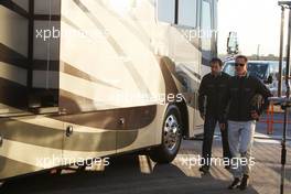 01.02.2010 Valencia, Spain,  Michael Schumacher (GER), Mercedes GP, leaves the motorhome in the paddock where he stayed overnight - Formula 1 Testing, Valencia