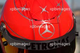 01.02.2010 Valencia, Spain,  The helmet of Michael Schumacher (GER), Mercedes GP - Formula 1 Testing, Valencia