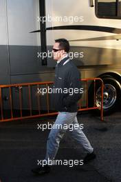 01.02.2010 Valencia, Spain,  Michael Schumacher (GER), Mercedes GP, leaves the motorhome in the paddock where he stayed overnight - Formula 1 Testing, Valencia