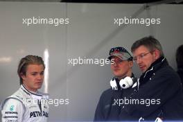 01.02.2010 Valencia, Spain,  Nico Rosberg (GER), Mercedes GP, Michael Schumacher (GER), Mercedes GP, Ross Brawn (GBR) Team Principal, Mercedes GP - Formula 1 Testing, Valencia
