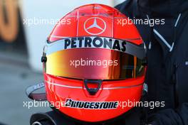 01.02.2010 Valencia, Spain,  The helmet of Michael Schumacher (GER), Mercedes GP - Formula 1 Testing, Valencia