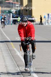 02.02.2010 Valencia, Spain,  Michael Schumacher (GER), Mercedes GP, returns from a bike ride - Formula 1 Testing, Valencia