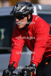 02.02.2010 Valencia, Spain,  Michael Schumacher (GER), Mercedes GP returns from his bike run - Formula 1 Testing, Valencia