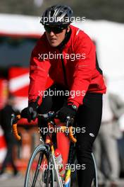 02.02.2010 Valencia, Spain,  Michael Schumacher (GER), Mercedes GP returns from his bike run - Formula 1 Testing, Valencia