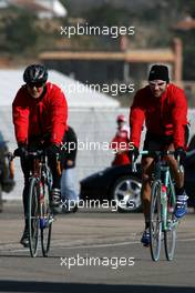 02.02.2010 Valencia, Spain,  Michael Schumacher (GER), Mercedes GP returns from his bike run - Formula 1 Testing, Valencia