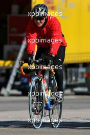 02.02.2010 Valencia, Spain,  Michael Schumacher (GER), Mercedes GP returns from his bike run - Formula 1 Testing, Valencia